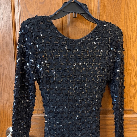 1990 Vintage Black Sequin Dress with White Ruffle Hem Junior Size 7 - Picture 3 of 9